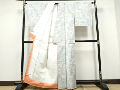 平和屋着物●上質な紬　雪輪草花文　正絹　逸品　CABJ5081hy