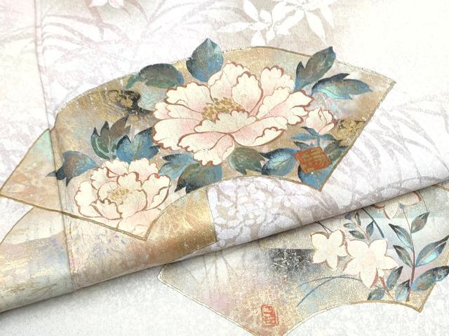 平和屋着物●訪問着　地紙草花文　暈し染め　金彩　正絹　逸品　CABJ5086hy