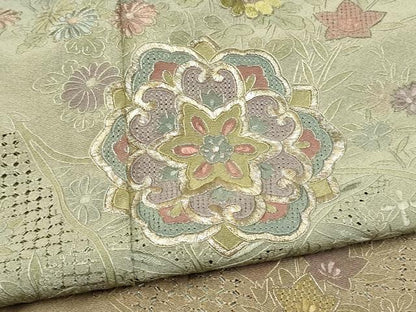 平和屋着物●中国三大刺繍　スワトウ刺繍　総刺繍　訪問着　正倉院花文　暈し染め　金糸　正絹　逸品　未使用　CABJ5089hy