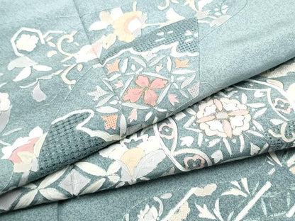 平和屋着物●中国三大刺繍　スワトウ刺繍　総刺繍　訪問着　地紙更紗花文　暈し染め　金糸　正絹　逸品　未使用　CABJ5090hy