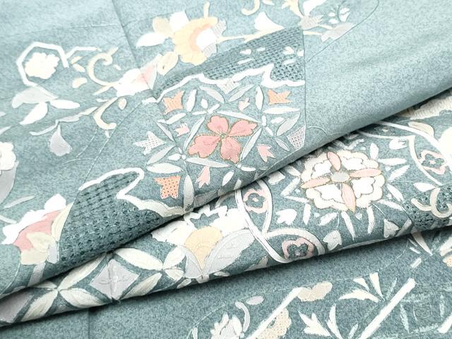 平和屋着物●中国三大刺繍　スワトウ刺繍　総刺繍　訪問着　地紙更紗花文　暈し染め　金糸　正絹　逸品　未使用　CABJ5090hy