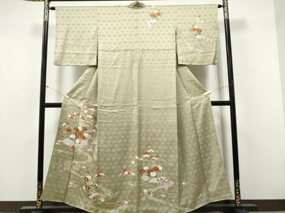 平和屋着物●訪問着　刺繍　屏風松竹梅花文　金彩　正絹　逸品　CABJ5091hy