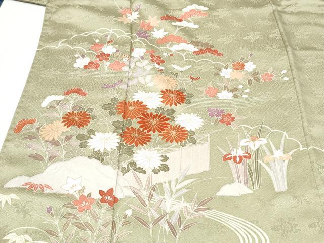 平和屋着物●訪問着　刺繍　屏風松竹梅花文　金彩　正絹　逸品　CABJ5091hy