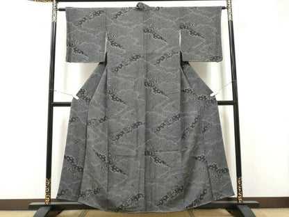 平和屋着物●上質な小紋　鮫小紋柄　鼓花文　鬼しぼ縮緬　正絹　逸品　未使用　CABJ5098hy