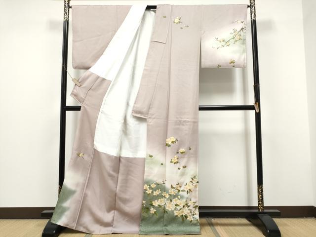 平和屋着物●漆工芸作家　金森一博　訪問着　枝花文　暈し染め　金彩　正絹　逸品　CABJ5100hy