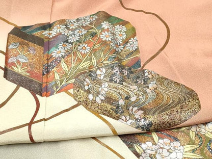平和屋着物●越後染印傳　根津青宗　色留袖　文箱花文　暈し染め　金銀彩　正絹　逸品　CABJ5101hy