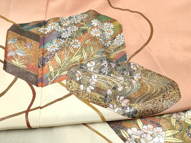 平和屋着物●越後染印傳　根津青宗　色留袖　文箱花文　暈し染め　金銀彩　正絹　逸品　CABJ5101hy