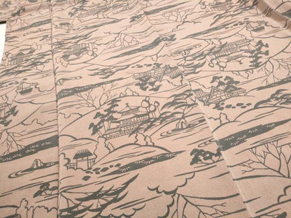平和屋着物●上質な小紋　作家物　型染め　草木染　風景文　鬼しぼ縮緬　正絹　逸品　未使用　CABJ5107hy
