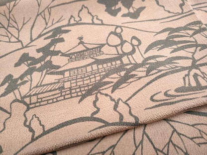 平和屋着物●上質な小紋　作家物　型染め　草木染　風景文　鬼しぼ縮緬　正絹　逸品　未使用　CABJ5107hy