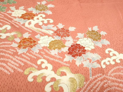 平和屋着物●訪問着　駒刺繍　絞り　流水草花文　金彩　正絹　逸品　CABJ5108hy