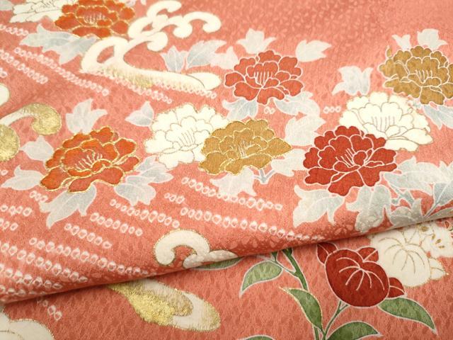 平和屋着物●訪問着　駒刺繍　絞り　流水草花文　金彩　正絹　逸品　CABJ5108hy