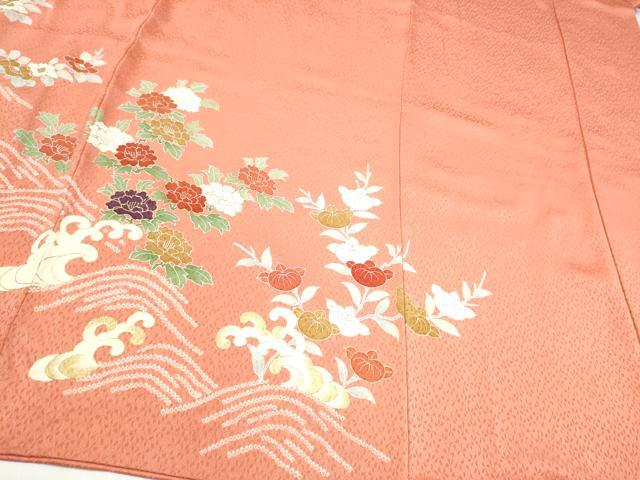 平和屋着物●訪問着　駒刺繍　絞り　流水草花文　金彩　正絹　逸品　CABJ5108hy