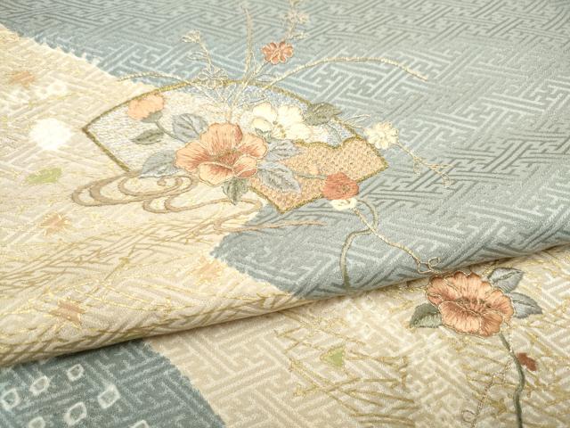平和屋着物●訪問着　絞り　刺繍　地紙花文　金彩　ますいわ屋扱い　正絹　逸品　CABJ5111hy