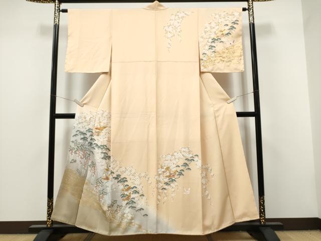 平和屋着物●訪問着　飛鶴草花文　暈し染め　金彩　正絹　逸品　未使用　CABJ5112hy