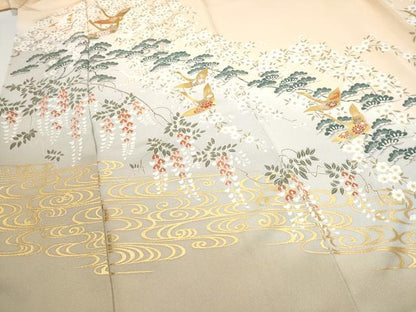 平和屋着物●訪問着　飛鶴草花文　暈し染め　金彩　正絹　逸品　未使用　CABJ5112hy