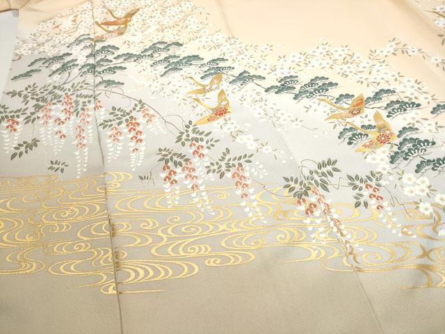 平和屋着物●訪問着　飛鶴草花文　暈し染め　金彩　正絹　逸品　未使用　CABJ5112hy