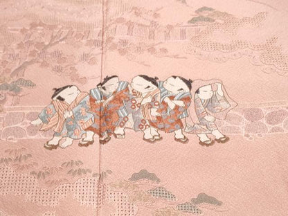 平和屋着物●中国三大刺繍　スワトウ刺繍　総刺繍　訪問着　童子遊び　暈し染め　正絹　逸品　未使用　CABJ5113hy