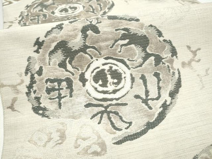 平和屋着物▽西陣　木野織物　菱屋善兵衛謹製　六通柄袋帯　スリーシーズン　春夏秋　幾何学動物丸文　銀糸　正絹　逸品　CABJ5126hy