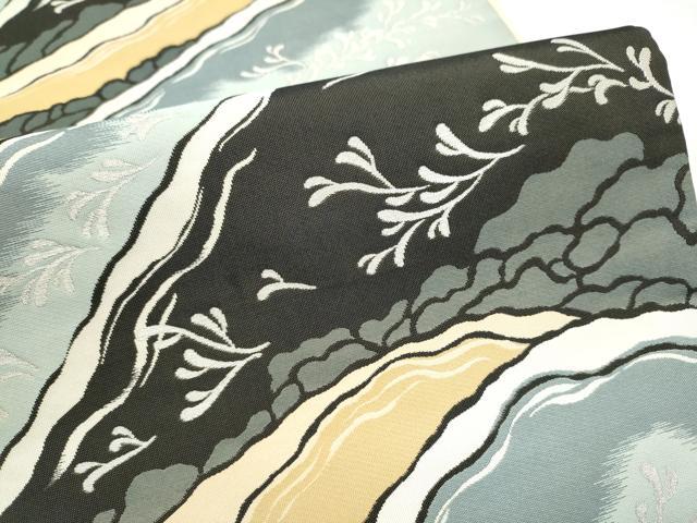 平和屋着物●西陣　木野織物　菱屋善兵衛謹製　六通柄袋帯　流水文　銀糸　正絹　逸品　CABJ5131hy