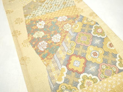 平和屋着物●両面　六通柄袋帯　切嵌花唐草文　金糸　正絹　逸品　CABJ5140hy