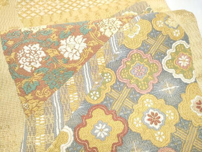 平和屋着物●両面　六通柄袋帯　切嵌花唐草文　金糸　正絹　逸品　CABJ5140hy