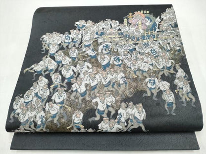 平和屋着物●六通柄袋帯　人物文　金糸　正絹　逸品　CABJ5141hy
