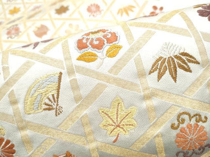 平和屋着物●六通柄袋帯　草花文　金糸　正絹　逸品　CABJ5142hy