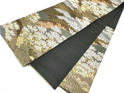 平和屋着物●六通柄袋帯　唐織　流水草花文　金糸　引箔　正絹　逸品　CABJ5143hy