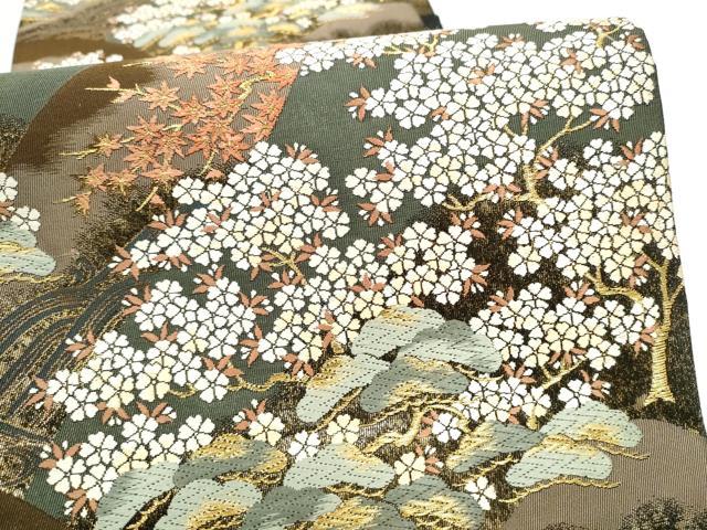 平和屋着物●六通柄袋帯　唐織　流水草花文　金糸　引箔　正絹　逸品　CABJ5143hy