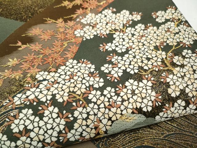 平和屋着物●六通柄袋帯　唐織　流水草花文　金糸　引箔　正絹　逸品　CABJ5143hy