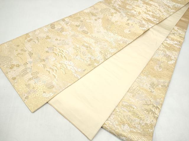 平和屋着物●六通柄袋帯　唐織　草花文　金糸　正絹　逸品　CABJ5145hy
