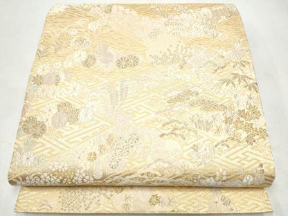 平和屋着物●六通柄袋帯　唐織　草花文　金糸　正絹　逸品　CABJ5145hy