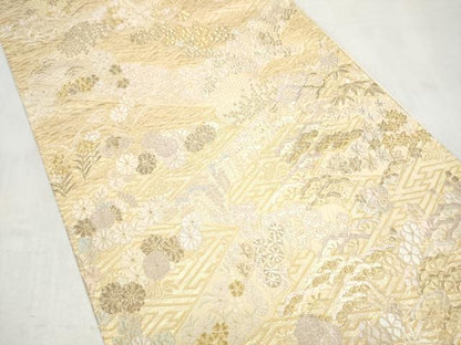 平和屋着物●六通柄袋帯　唐織　草花文　金糸　正絹　逸品　CABJ5145hy