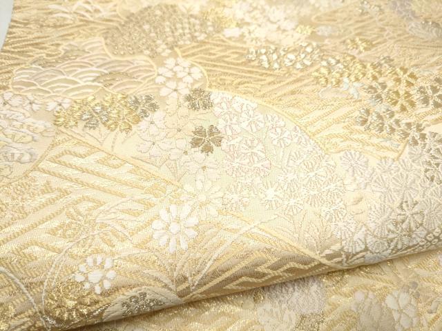 平和屋着物●六通柄袋帯　唐織　草花文　金糸　正絹　逸品　CABJ5145hy