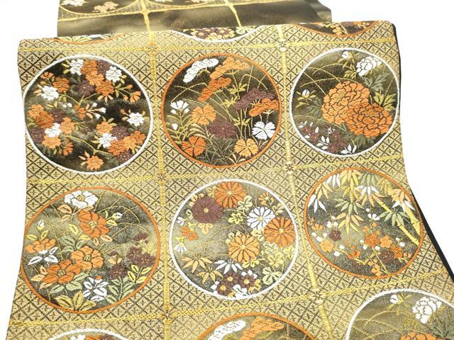 平和屋着物●西陣　河合美術織物謹製　六通柄袋帯　唐織　松竹梅花丸文　金糸　正絹　逸品　CABJ5146hy