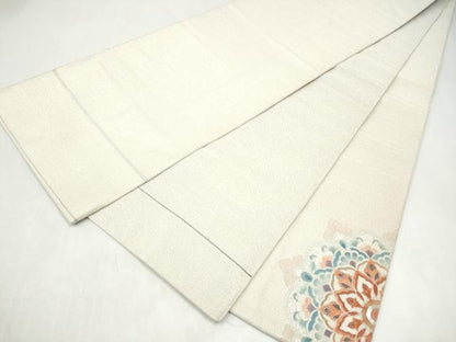 平和屋着物●太鼓柄袋帯　駒刺繍　綴れ　正倉院花文　金彩　正絹　逸品　CABJ5151hy