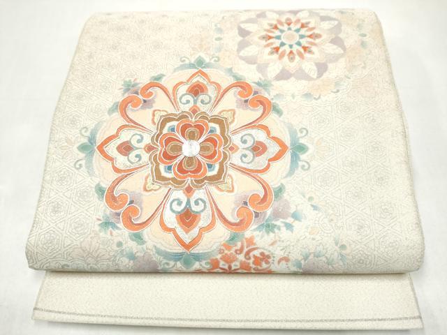 平和屋着物●太鼓柄袋帯　駒刺繍　綴れ　正倉院花文　金彩　正絹　逸品　CABJ5151hy
