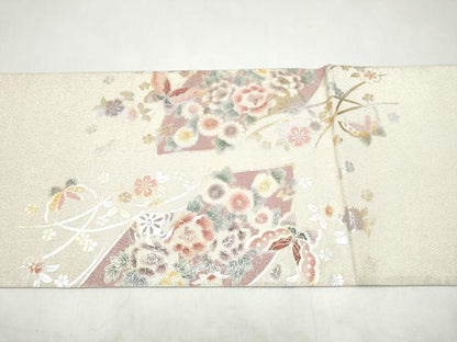 平和屋着物●太鼓柄袋帯　綴れ　地紙花蝶文　金銀彩　正絹　逸品　CABJ5153hy