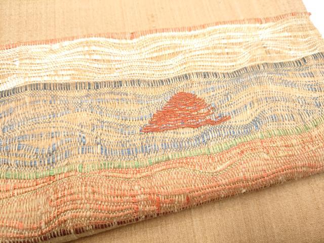 平和屋着物●桝屋高尾　太鼓柄袋帯　紬地　阿仙　抽象文　金糸　正絹　逸品　未使用　CABJ5155hy