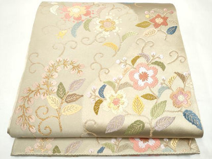 平和屋着物●六通柄袋帯　唐織　花唐草文　金糸　正絹　逸品　CABJ5156hy