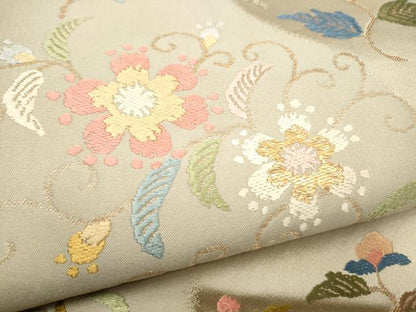 平和屋着物●六通柄袋帯　唐織　花唐草文　金糸　正絹　逸品　CABJ5156hy