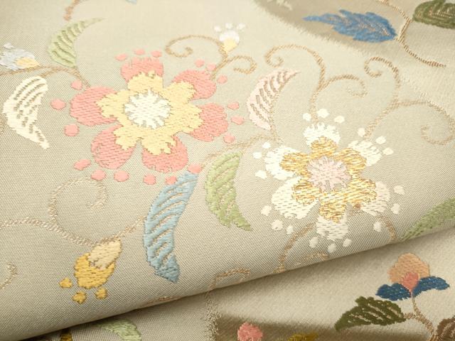平和屋着物●六通柄袋帯　唐織　花唐草文　金糸　正絹　逸品　CABJ5156hy