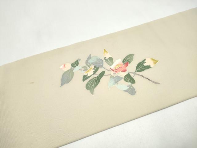 平和屋着物●本加賀友禅作家　柿本市郎　塩瀬　九寸名古屋帯　陶器花文　正絹　逸品　CABJ5159hy