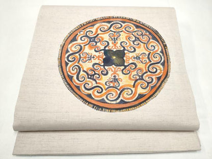 平和屋着物●九寸開き名古屋帯　紬地　唐草文　正絹　逸品　CABJ5163hy