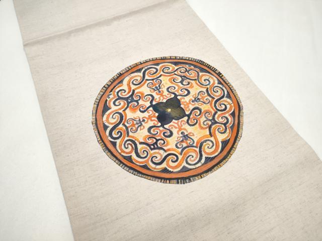 平和屋着物●九寸開き名古屋帯　紬地　唐草文　正絹　逸品　CABJ5163hy