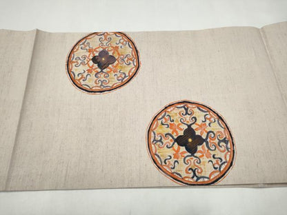 平和屋着物●九寸開き名古屋帯　紬地　唐草文　正絹　逸品　CABJ5163hy