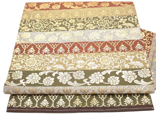 平和屋着物●九寸名古屋帯　横段花唐草文　金糸　正絹　逸品　CABJ5166hy