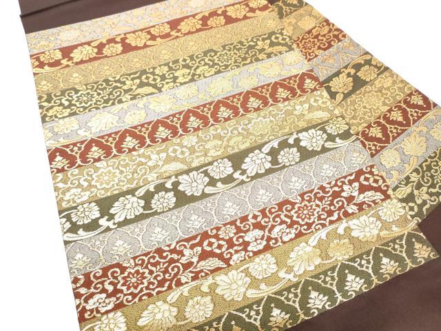 平和屋着物●九寸名古屋帯　横段花唐草文　金糸　正絹　逸品　CABJ5166hy