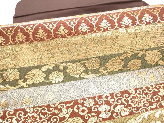 平和屋着物●九寸名古屋帯　横段花唐草文　金糸　正絹　逸品　CABJ5166hy