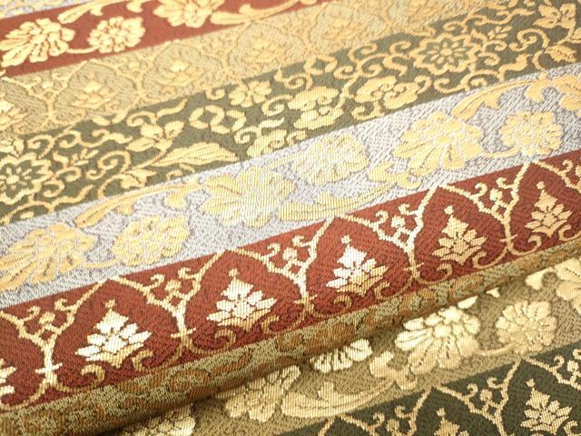 平和屋着物●九寸名古屋帯　横段花唐草文　金糸　正絹　逸品　CABJ5166hy